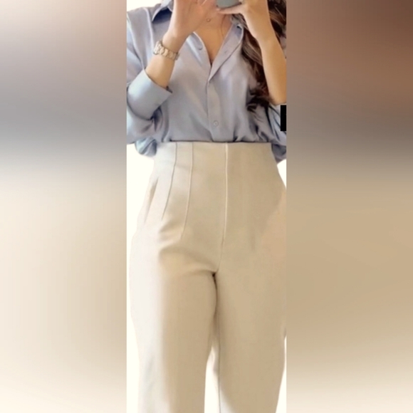 Zara High waisted pants  size-small Cream color - Picture 2 of 14